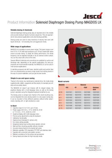 Product Information Solenoid Diaphragm Dosing Pump MAGDOS LK