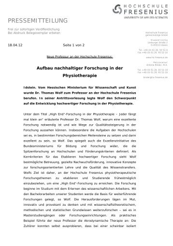 Aufbau nachhaltiger Forschung in der Physiotherapie - Hochschule ...