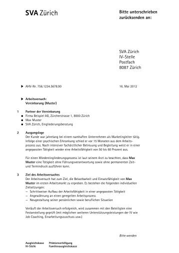 Mustervereinbarung (PDF) - SVA ZÃ¼rich