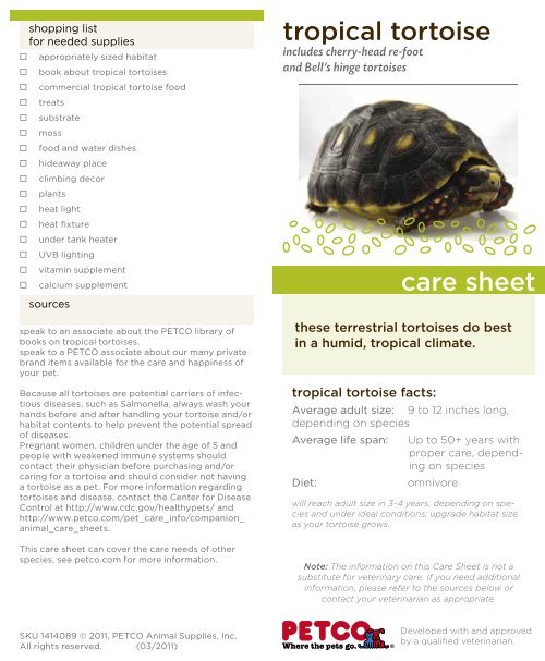 Tropical Tortoise Care Sheet Petco