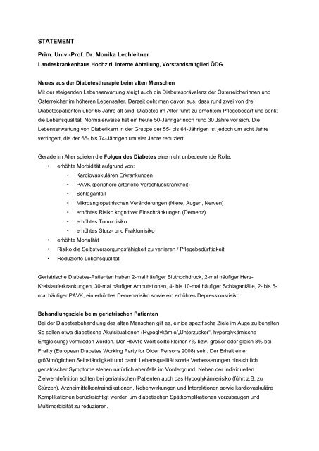 STATEMENT Prim. Univ.-Prof. Dr. Monika Lechleitner - ÃƒÂ–DG