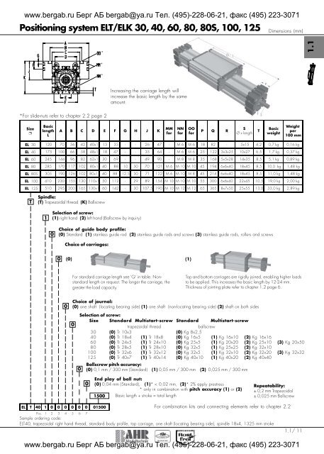 Positioning system ELT/ELK 30, 40, 60, 80, 80S, 100 ...