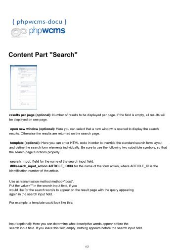 Search | Content Part "Search" - phpWCMS{/docu}