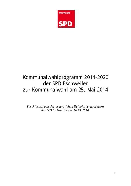Kommunalwahlprogramm 14 Der Spd Eschweiler Zur