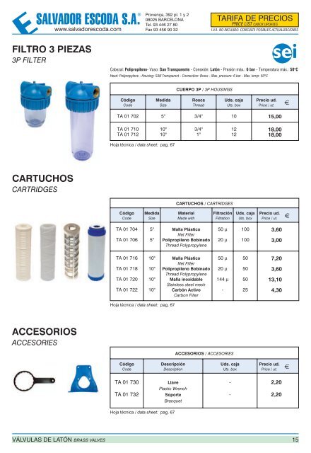 Tarifa de Precios - Válvulas y Accesorios SEI - Salvador Escoda SA