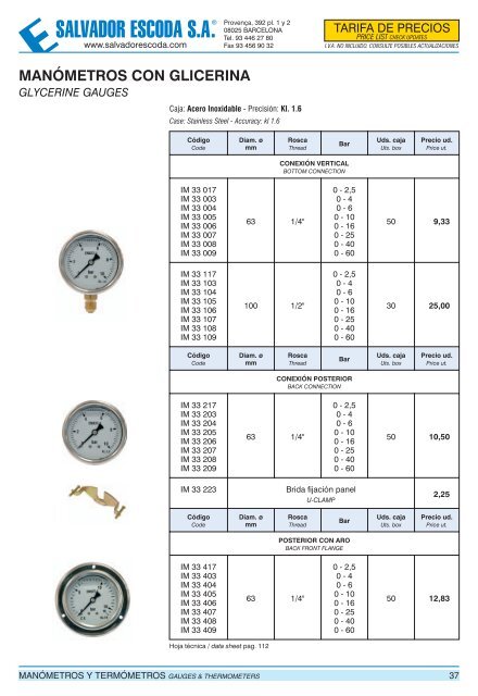 Tarifa de Precios - Válvulas y Accesorios SEI - Salvador Escoda SA