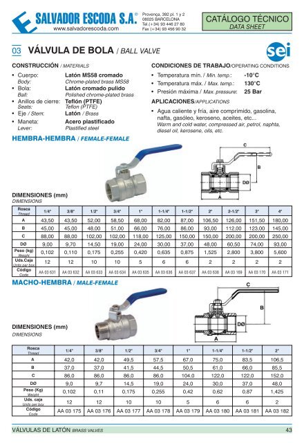 Tarifa de Precios - Válvulas y Accesorios SEI - Salvador Escoda SA