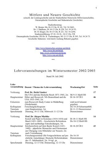 Veranstaltungen Wintersemester 2002/2003 Historisches ... - ZEGK