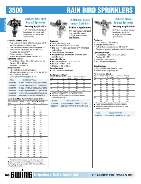 Rain Bird 6504 Nozzle Chart