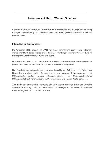 Interview mit Herrn Werner Gmeiner