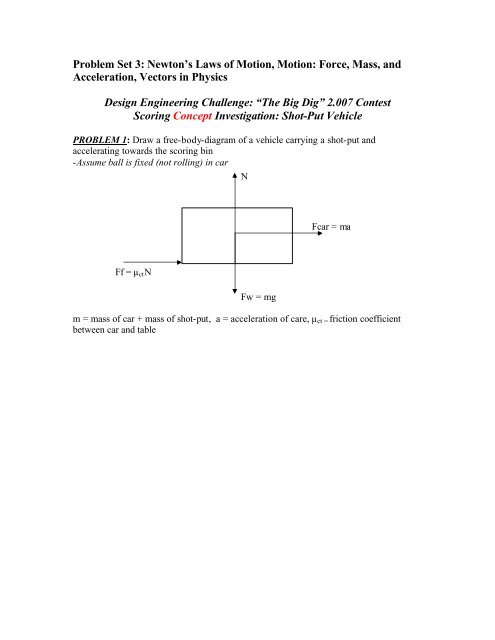 Problem Set 3: Newton's Laws of Motion, Motion: Force, Mass, and ...