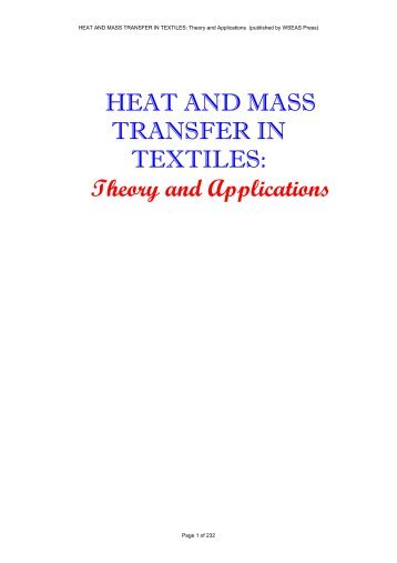 HEAT AND MASS TRANSFER IN TEXTILES: Theory and ... - WSEAS