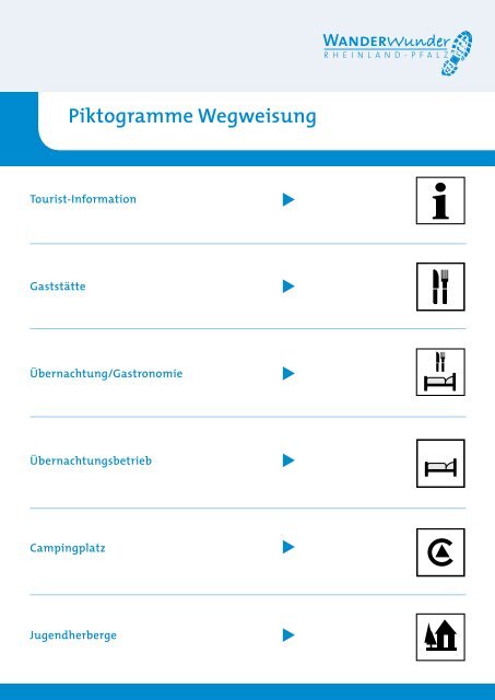 Piktogramme Wegweisung - Tourismusnetzwerk Rheinland-Pfalz