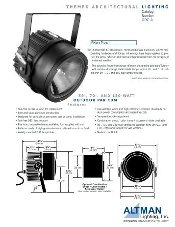 Altman Outdoor Par CDM Spec Sheet - Premier Lighting and ...