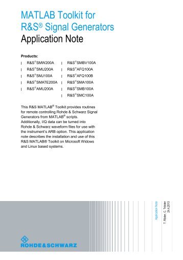 MATLAB Toolkit for R&SÂ® Signal Generators Application Note