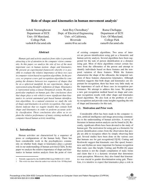 Role of shape and kinematics in human movement analysis ...