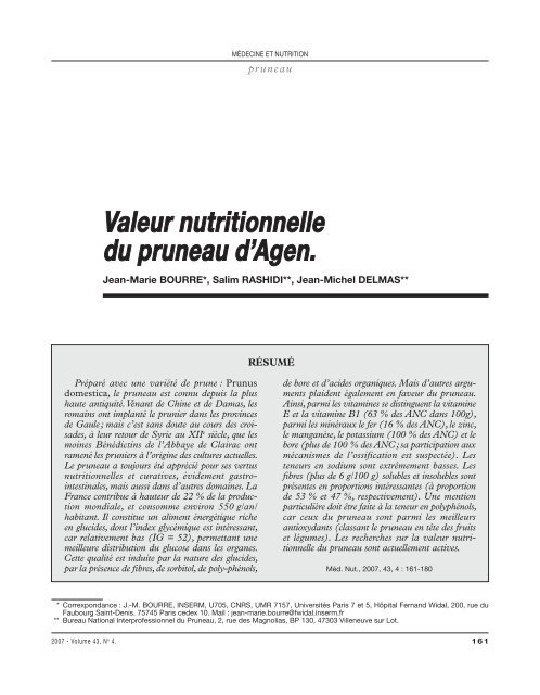 Valeur Nutritionnelle Du Pruneau D Agen Jean Marie Bourre