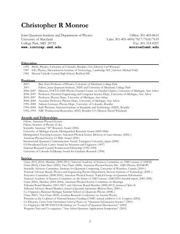 Curriculum Vitae - Physics - University of Maryland