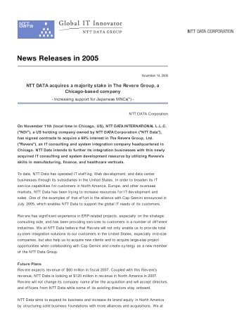 NTT DATA acquires a majority stake in The Revere Group, a ...