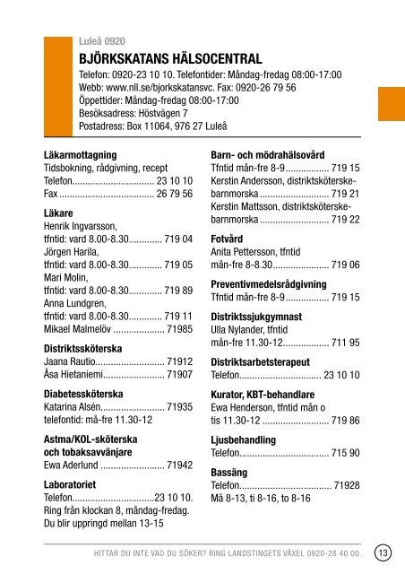 Telefonkatalog 2013 - Norrbottens lÃ¤ns landsting