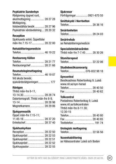 Telefonkatalog 2013 - Norrbottens lÃ¤ns landsting