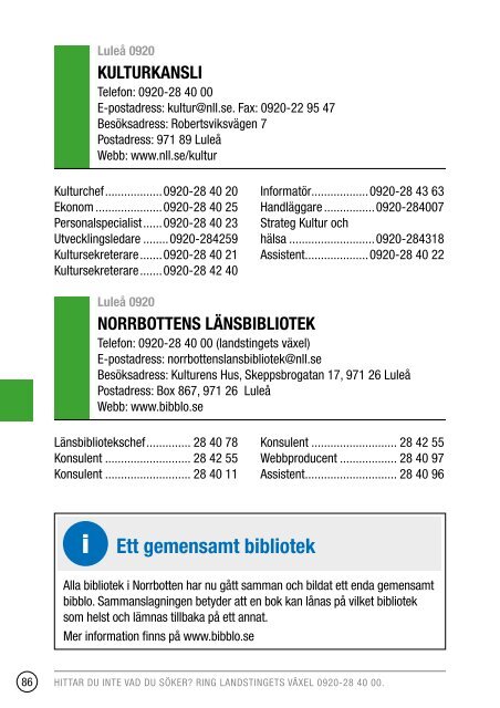 Telefonkatalog 2013 - Norrbottens lÃ¤ns landsting