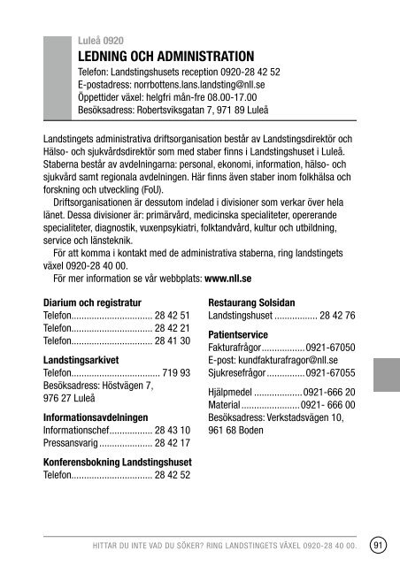 Telefonkatalog 2013 - Norrbottens lÃ¤ns landsting