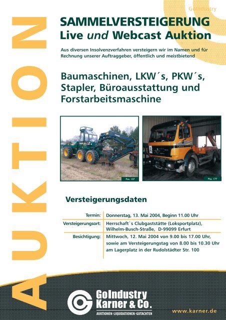 Baumaschinen, Lkw´s, Pkw´s, Stapler, Büroausstattung Und