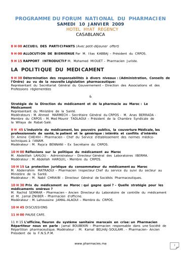 programme du forum national du pharmacien la ... - Pharmacies.ma