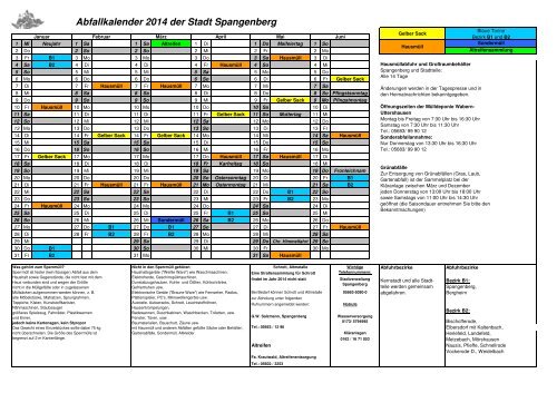 Abfallkalender 2014 - Stadt Spangenberg