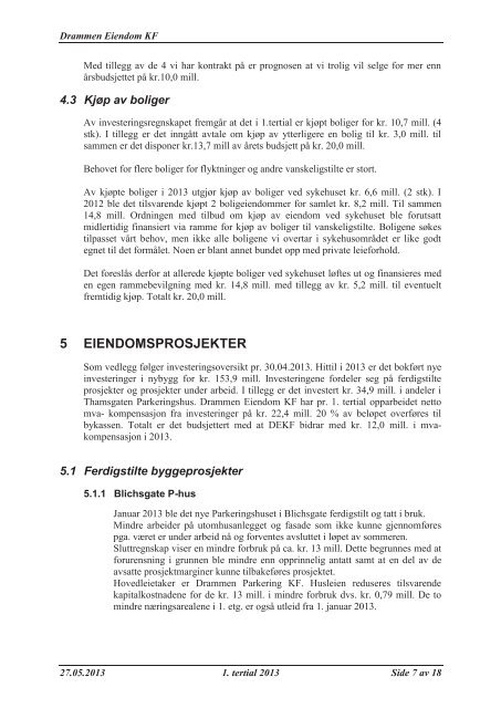 1. tertialrapport 2013 (pdf). - Drammen kommune