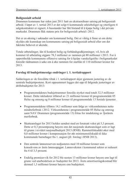 1. tertialrapport 2013 (pdf). - Drammen kommune