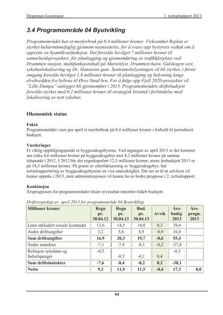 1. tertialrapport 2013 (pdf). - Drammen kommune