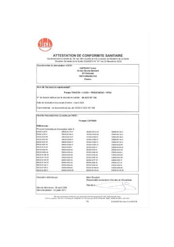 Page 1 Mb gj ATTESTATION DE CONFORMITE SANITAIRE ...