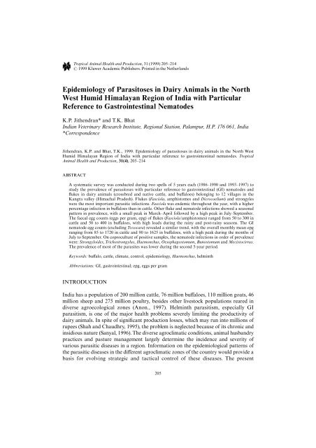 Epidemiology of Parasitoses in Dairy Animals in the North West ...