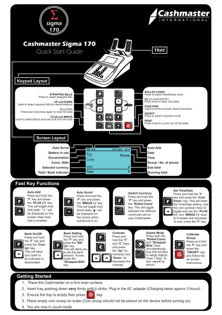 Sigma 170 Quick Start Guide USA - Cashmaster