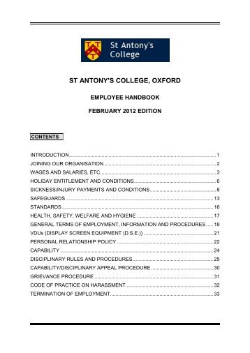 Employee Handbook - St Antony's College - University of Oxford