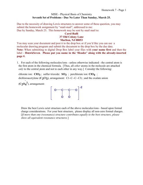 Homework 7 - Page 1 MISE - Physical Basis of Chemistry Seventh ...