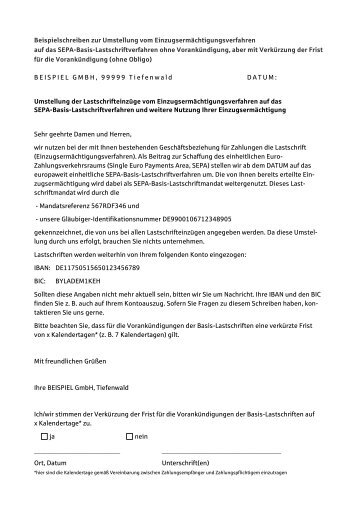 Mustertexte zur Vorabankündigung - Kreissparkasse Kelheim