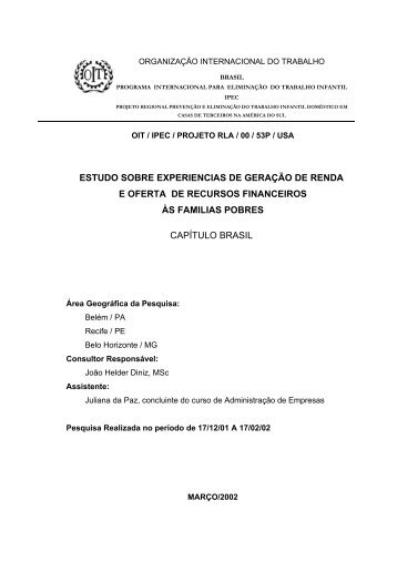 Estudo sobre ExperiÃªncias de GeraÃ§Ã£o de Renda e oferta de ...