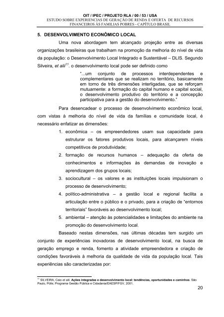 Estudo sobre ExperiÃªncias de GeraÃ§Ã£o de Renda e oferta de ...