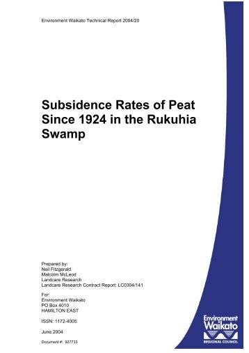 Subsidence Rates of Peat Since 1924 in the Rukuhia Swamp