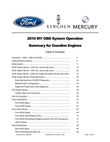 2010 MY OBD System Operation Summary for Gasoline Engines