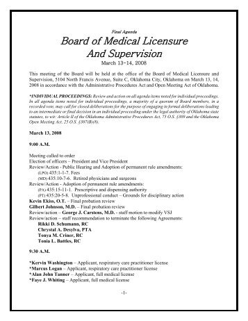 Board of Medical Licensure And Supervision - Oklahoma Board of ...