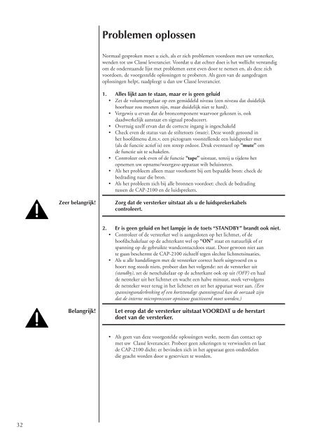 Gebruiksaanwijzing CAP-2100 Twee Kanaals ... - ClassÃ© Audio