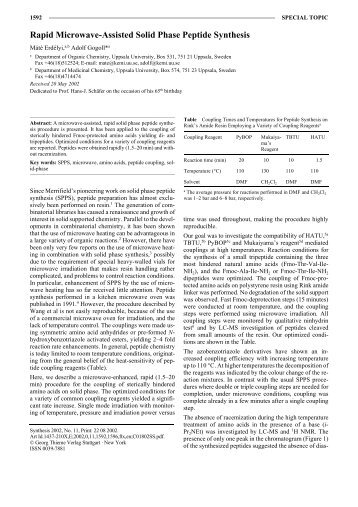 Rapid Microwave-Assisted Solid Phase Peptide Synthesis