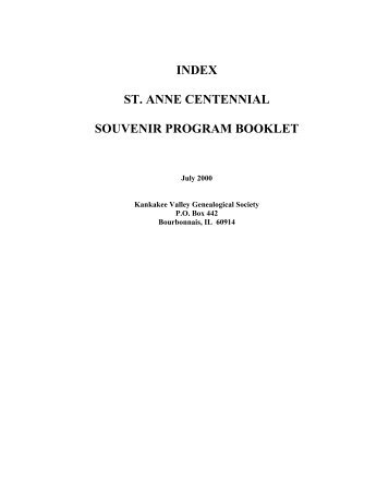 st. anne centennial souvenir program booklet - Kankakee Valley ...