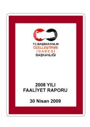 2008 YÄ±lÄ± Faaliyet Raporu - ÃzelleÅtirme Ä°daresi BaÅkanlÄ±ÄÄ±