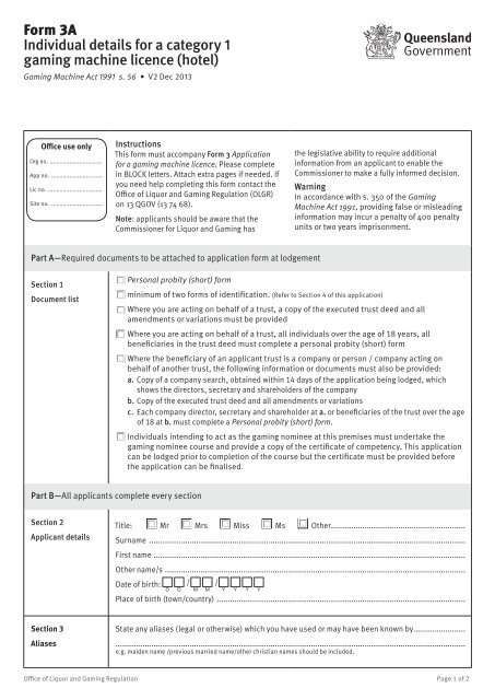 Form 3A Gaming Machine Licence Application Category 1 ...