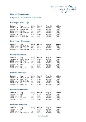 Flugplan Sommer 2009 - Schwangau